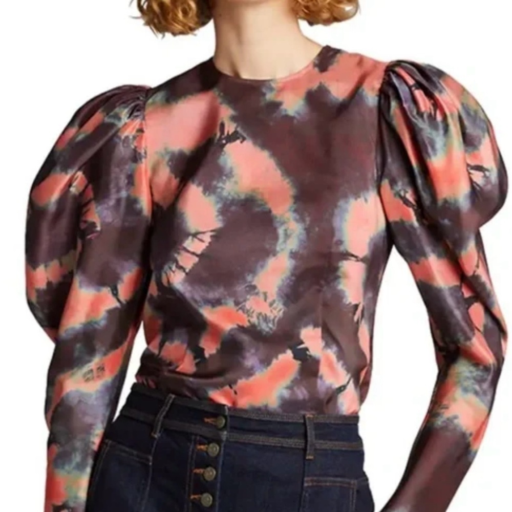 Ulla Johnson Ora Silk Blouse - Rosewood Tie Dye Size 10